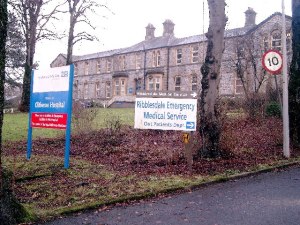 Clitheroe Hospital from gate signs